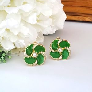 Earring - Vintage Clip On Earrings - Lisa Kao Creations - Gold Colour with Green